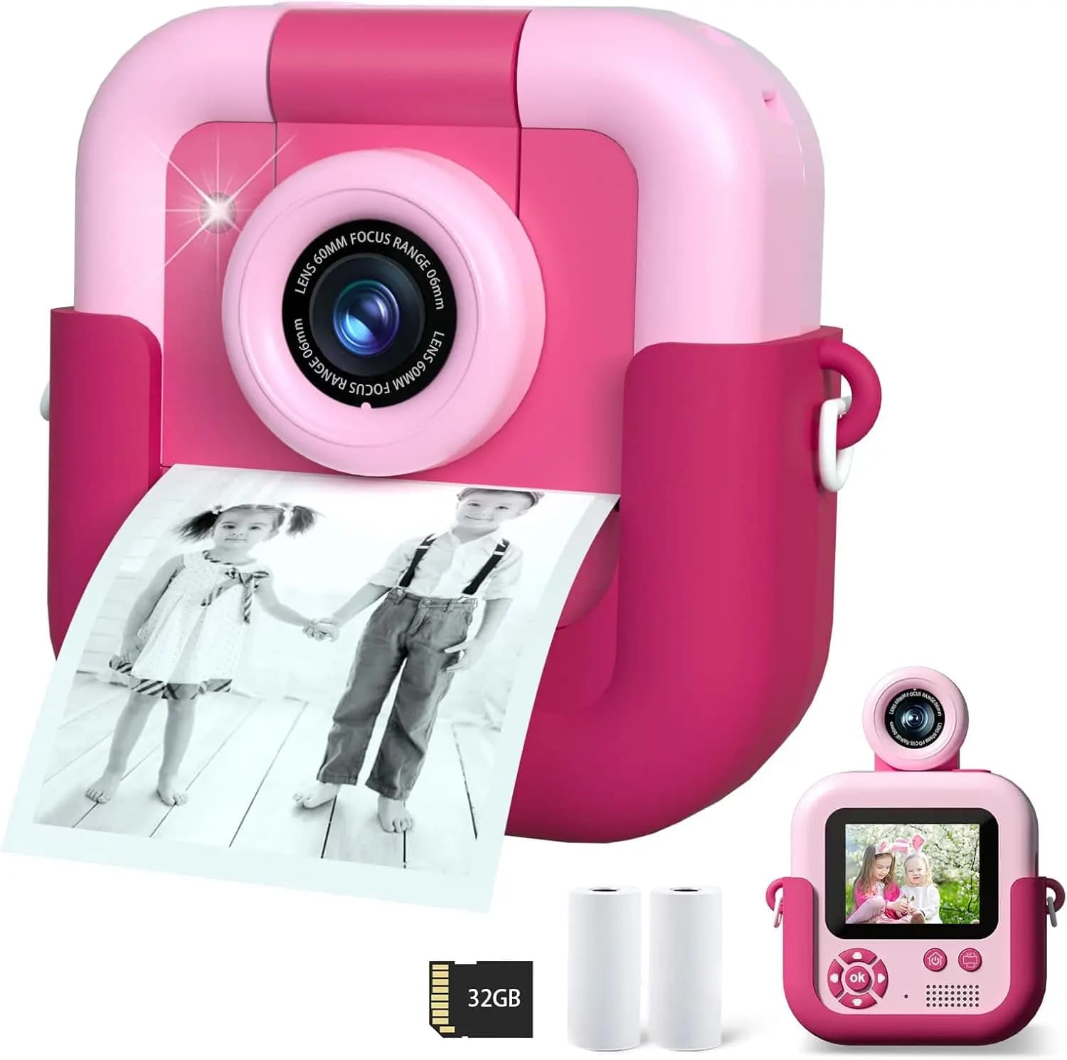 New 32GB M8 Kids Instant Print With Print Paper, 2.4" Screen, 180° Flip Lens
