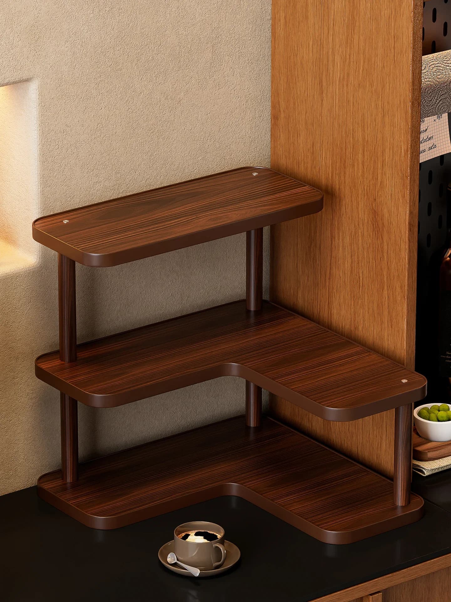 Desktop Corner Storage Rack Home Use Coffee Cup Tea Set Holder Multi Layer Corner Placement Shelf Simple Style Easy Assembly