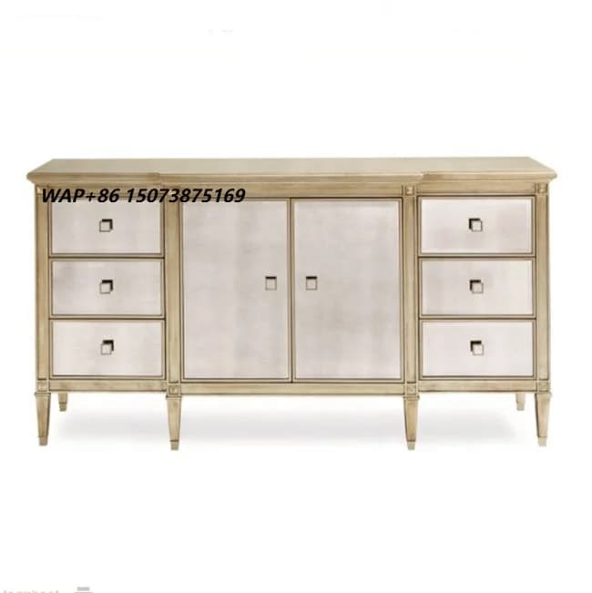 High-end Modern Solid Wood Mirrored Dressers 6 Drawers 2 Doors Bedroom Furniture