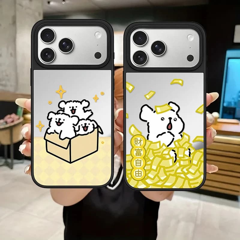Cute Dogs in The Box Mirror Surface Magnetic Phone Case Cover for IPhone 12 13 14 15 16 17 Pro Max Case for IPhone 17 Air