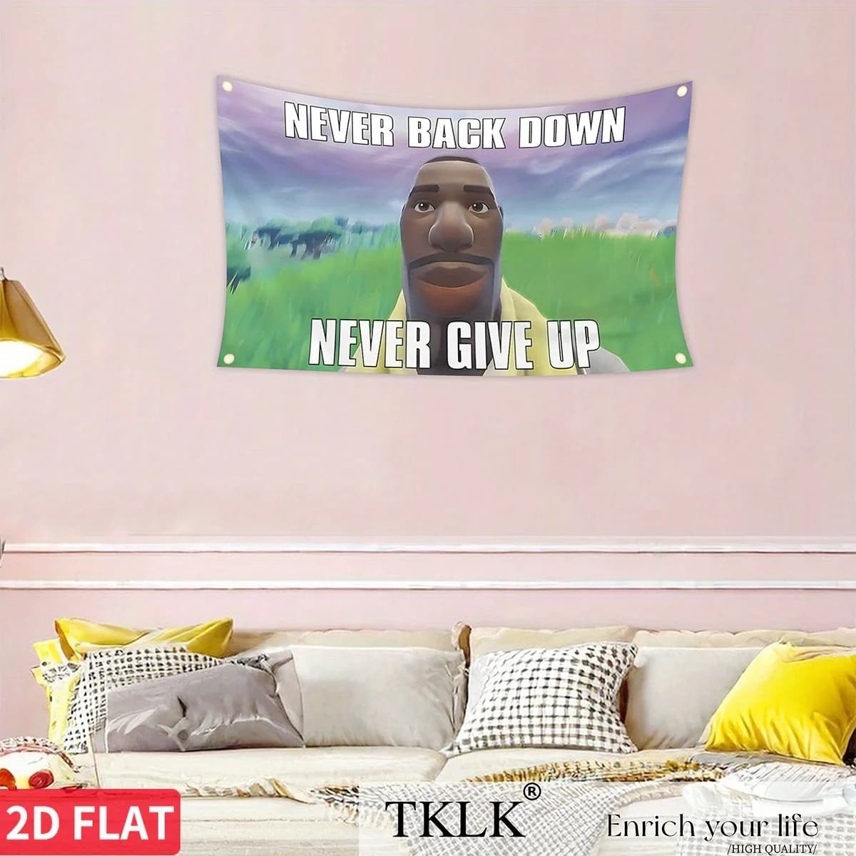 2D Flat 1pc Funny Banner Tapestry, Never Back Down Never Give Up Flag Tapestry, 150*90cm Multi-purpose, Polyester Fabric Banner
