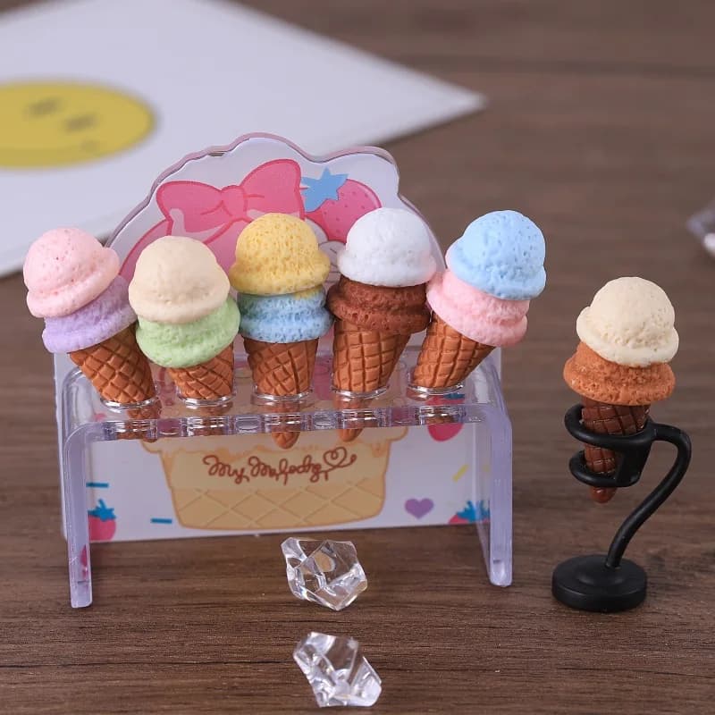 3pcs Mini Ice Cream Double Scoop Ice Cream Cone Dessert Model Fake Food Resin Miniature Making Decoration Home Decor Crafts