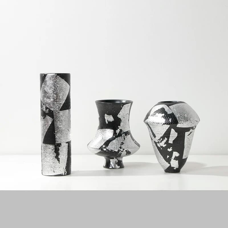 Black Silver Foil Ceramic Jar Vase Creative Ornament Model Room Desktop Restaurant Cabinet Flower Ware
