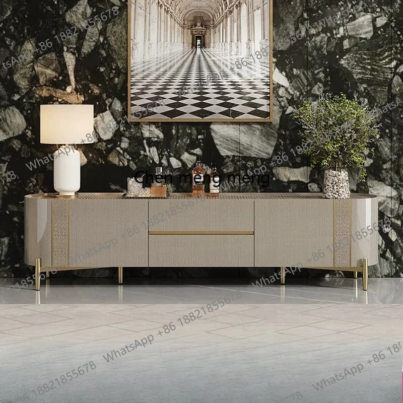 Italian light luxury champagne solid wood TV floor cabinet villa decoration chest high-end furniture customization
