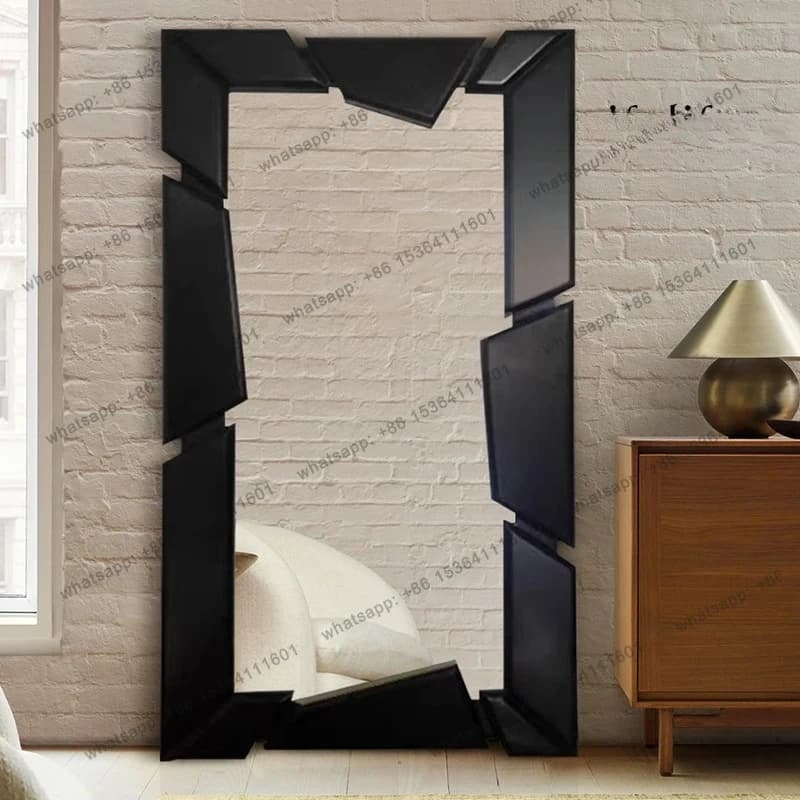 French black frame full body mirror light luxury special-shaped wall hanging European style cloakroom fitting designer model