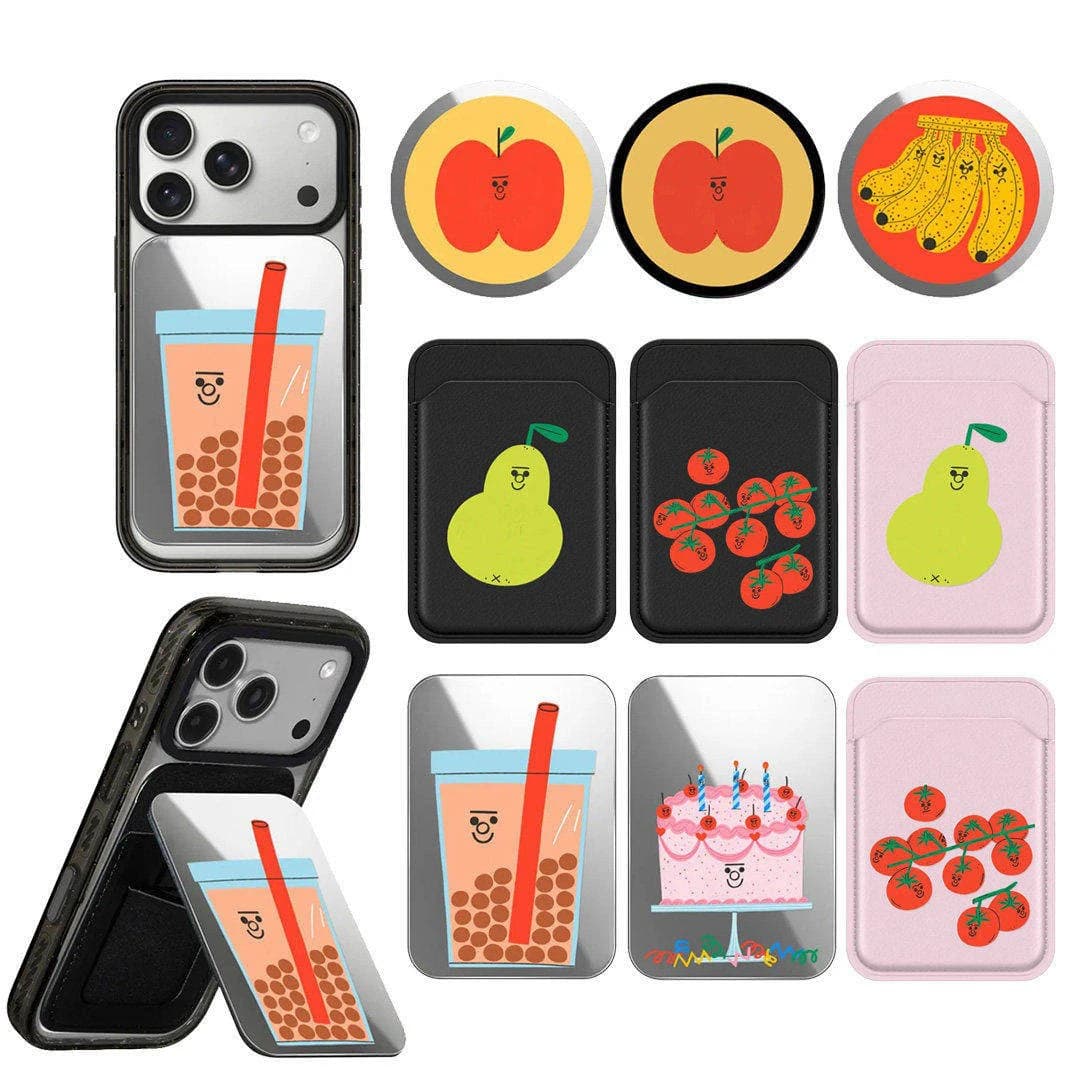 Cartoon Banana Pear Magnetic Phone Stand Card Holder for IPhone 13 14 15 16 17 Pro Max Case