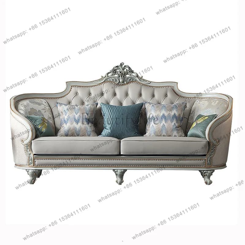 French furniture European solid wood leather sofa 123 combination small apartment living room high-end sofa