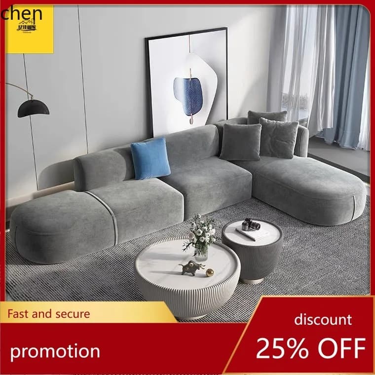 HT Bedroom Living Room Simple Modern Wash-Free Velvet Curved Sofa Semi-Circular Sofa