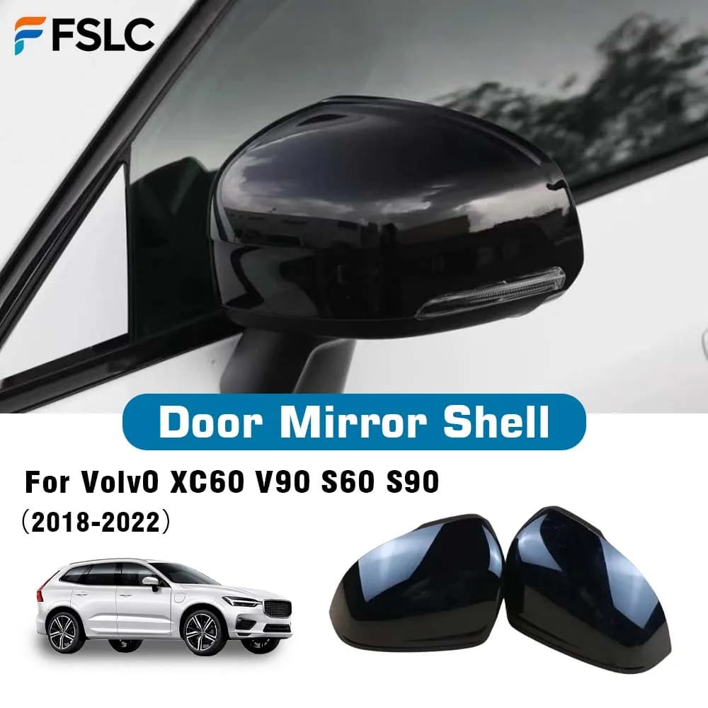 Protective Cover Door Mirror Shell For Volvo XC60 V90 S60 S90 2018-2022 Glossy Black Car Rearview Accessories Exterior Replace