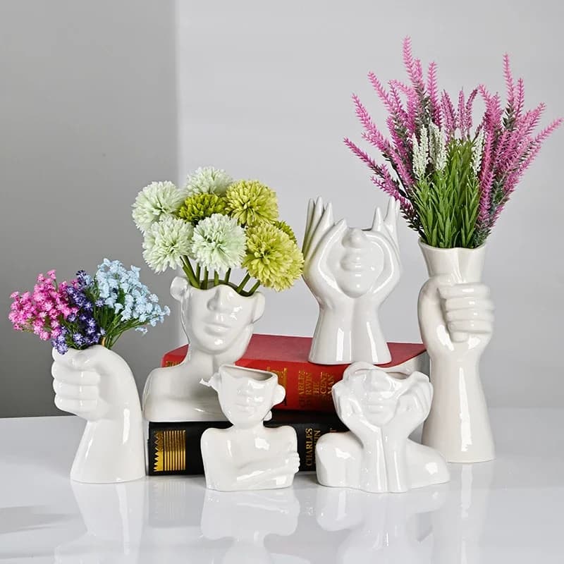 Face Hand Ceramic Flower Vase Desktop Decoration Tabletop Ornaments Creative Ceramic Vase Dried Flower Pot Home Decoration