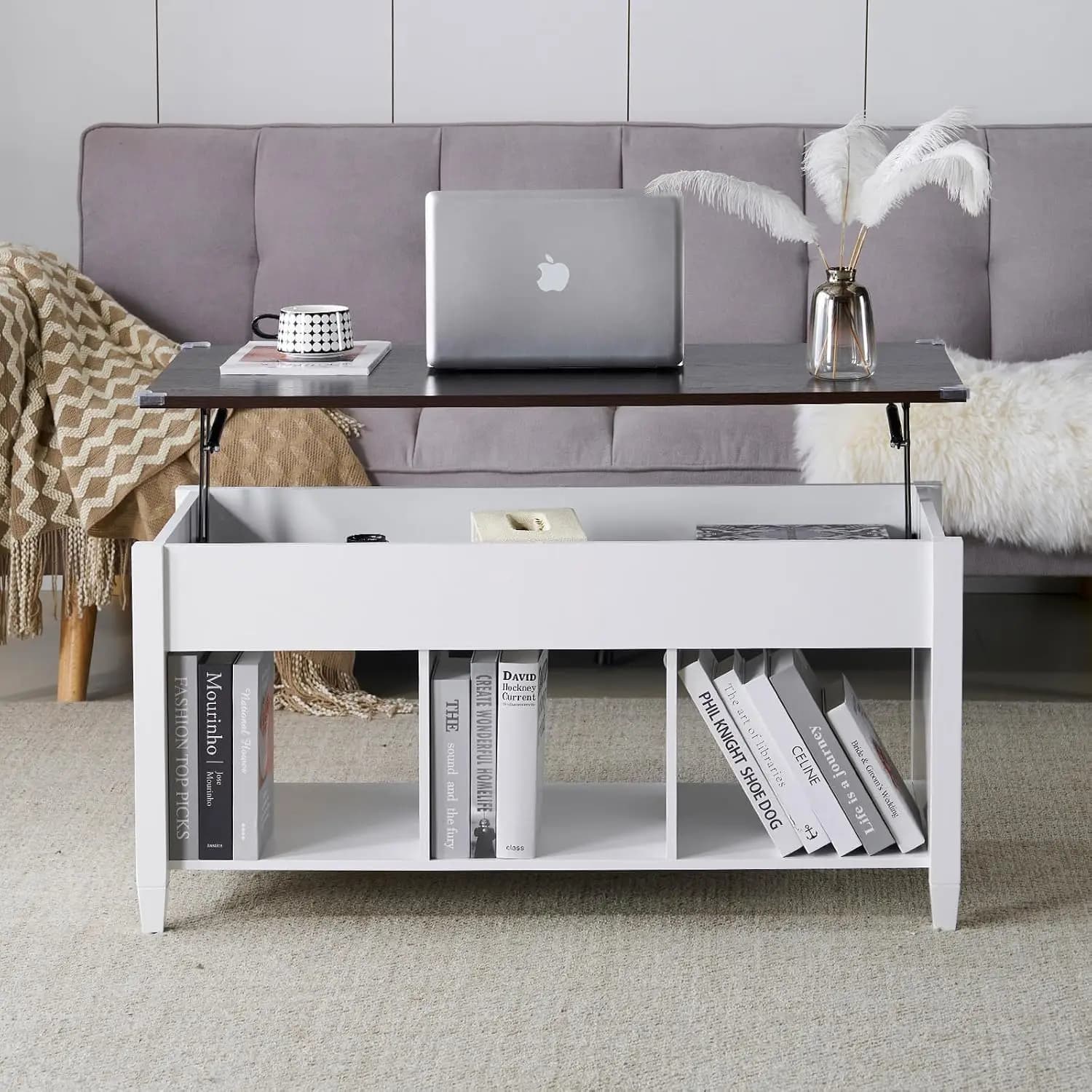 Farmhouse Lift Top Coffee Table with Hidden Storage,40",White