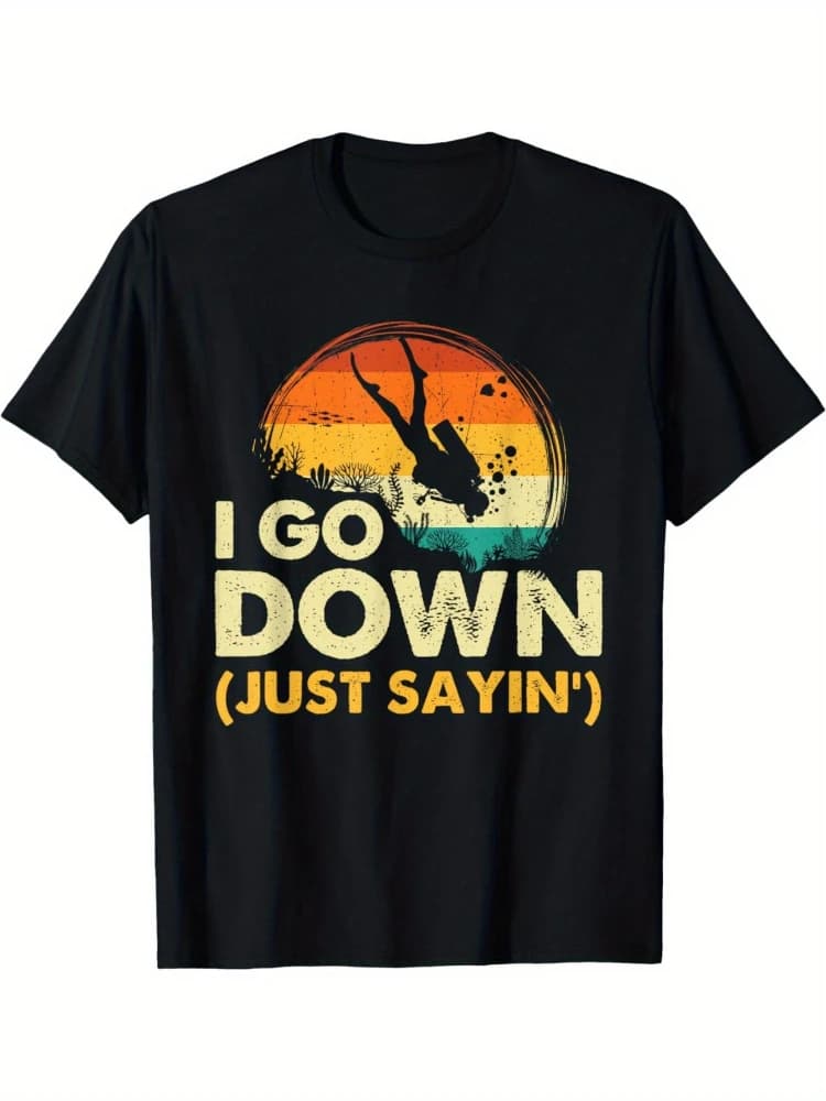 Diving Instructor-"I Go "Graphic with Underwater Scene design-100% cotton summer O-neck short sleeve printed men's T-shirt.