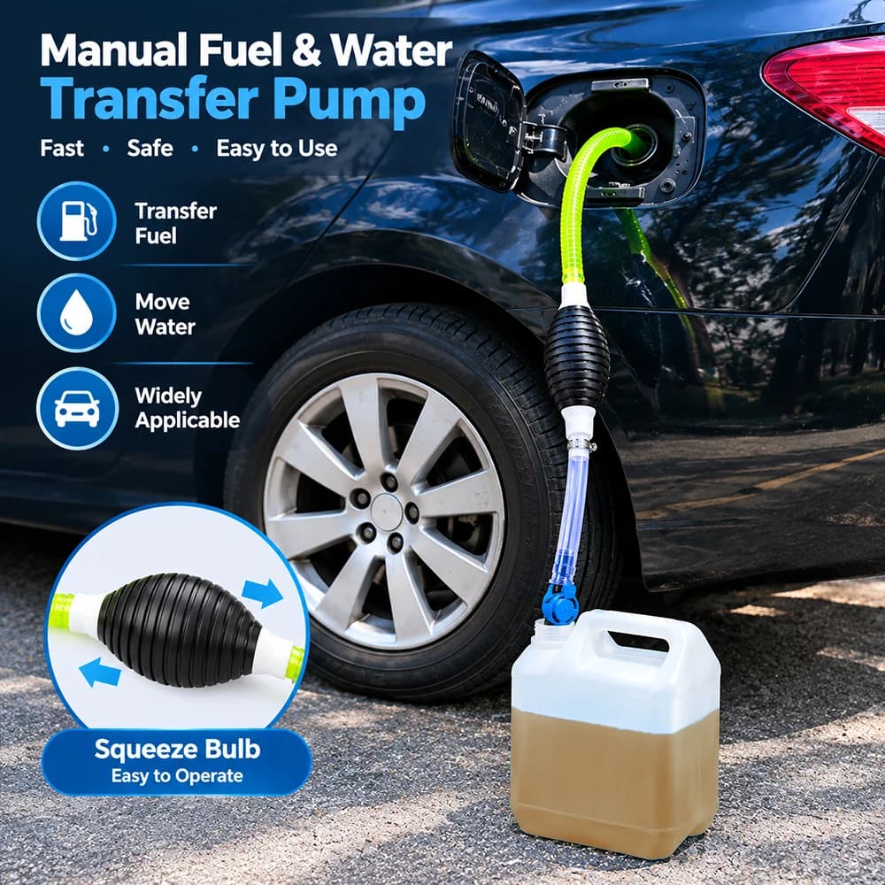 1.5M Manual Siphon Pump For Oil & Water Transfer With Control Valve And Reinforced Hose Manual Fuel Transfer Pump