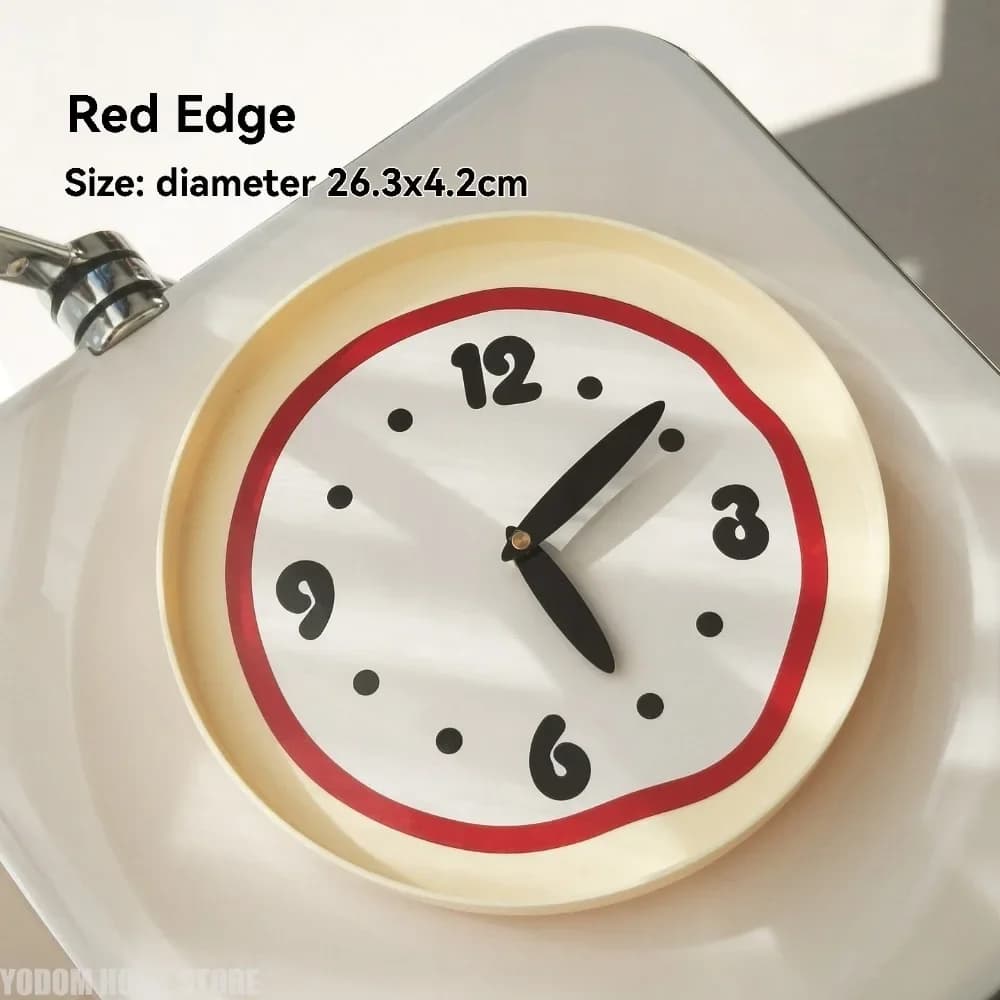 Modern Round Cream Wall Clock Minimalist Distorted Line Decoration For The Clock Household Wall-mounted Clock Home Decor