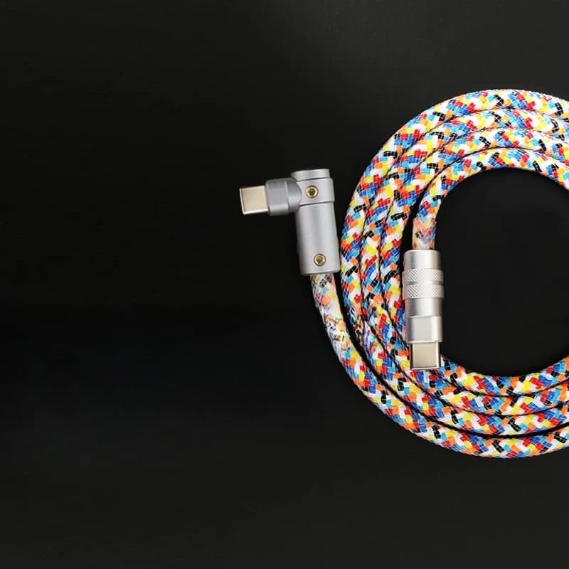 90-degree elbow dual-C data cable, iPad laptop phone, soft silicone braided colored charging cable