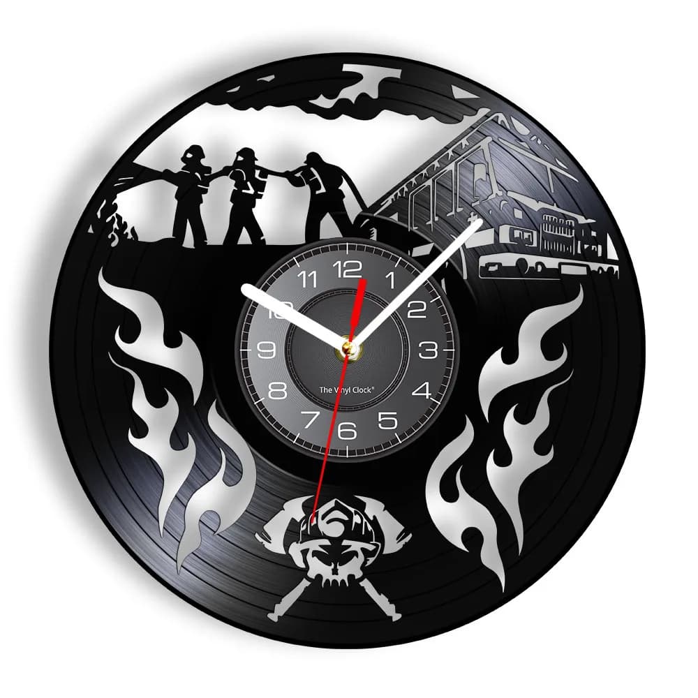 Firefighting Rescue Helmet Axes Crossed Wall Art Wall Clock Fireman Fighting Vinyl Record Wall Clock Firemen Retirement Gift