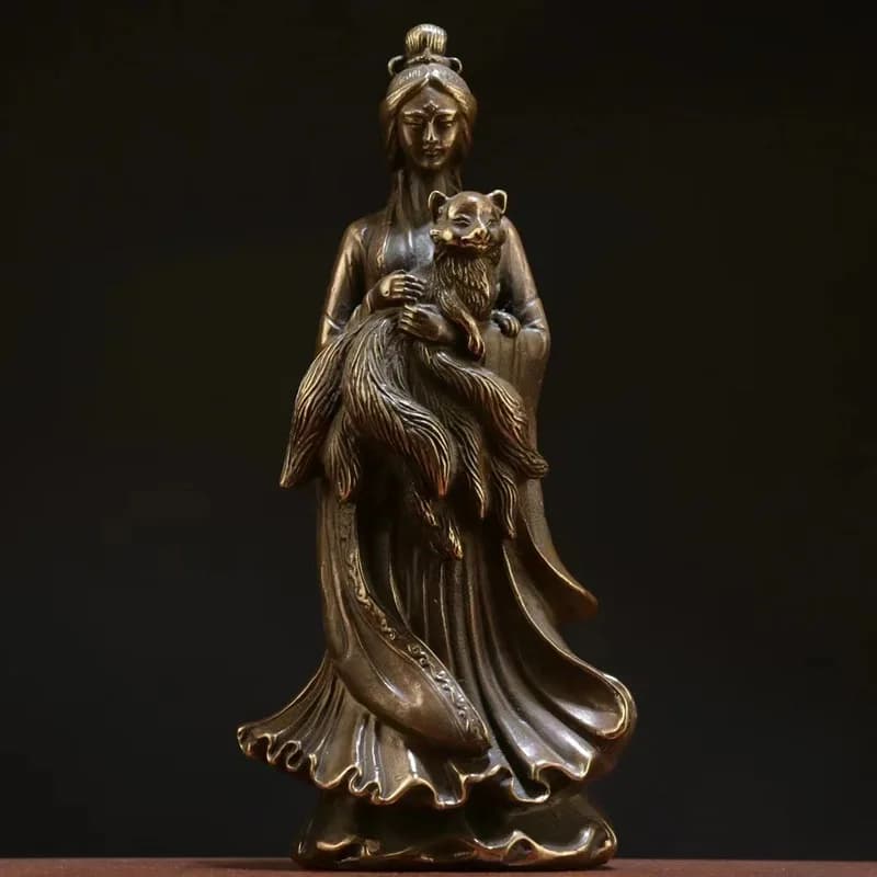All-copper statue of -tailed female spirit empress, true image of the nine-goddess Daji, fox figurine for home w