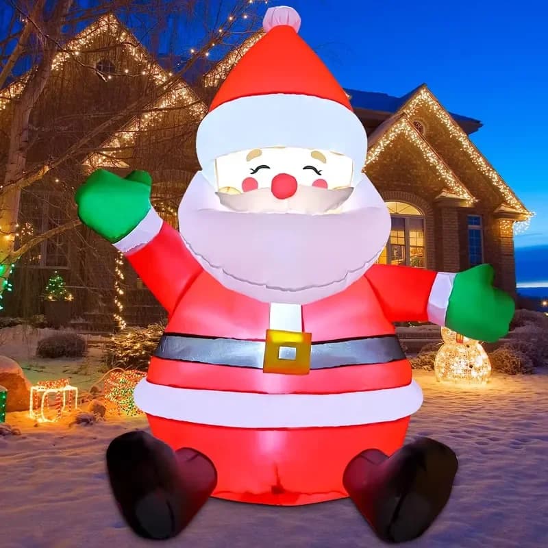 Custom Outdoor Decoration Blow Up Yard Sitting Santa Claus Christmas Balloon with Silvery Finish Built-in LEDs and Electric