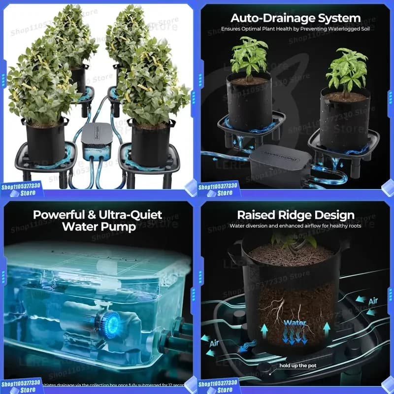 Mars Hydro Auto Drainage Kit 4 Piece Pan Pump Grow Bag for Indoor Tent Greenhouse Garden Hydroponic System Water Management