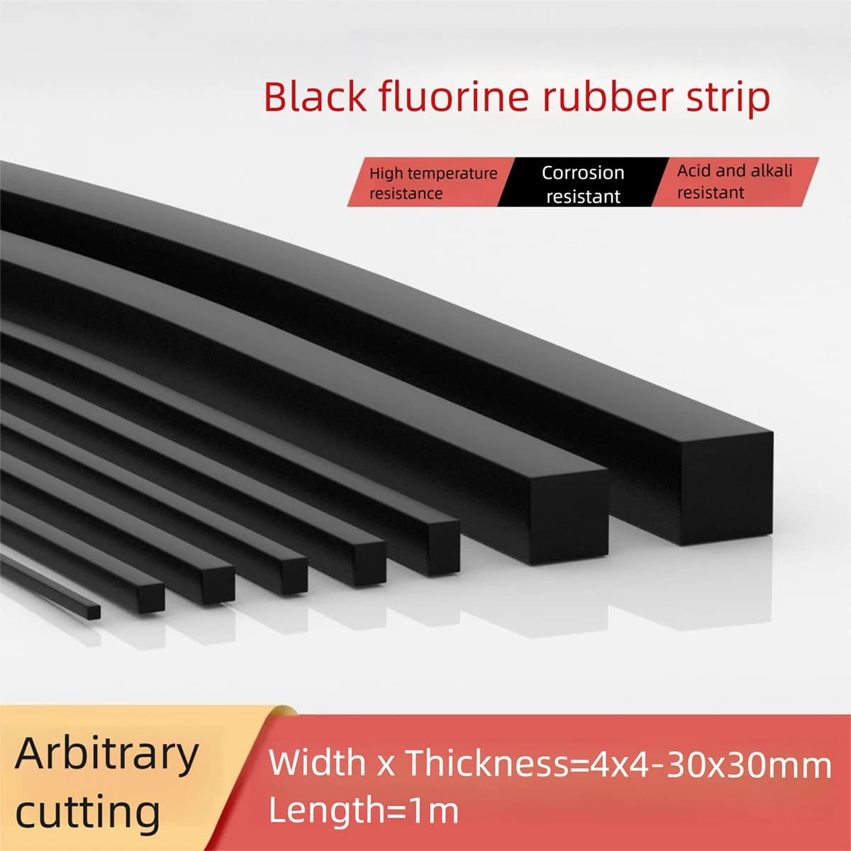 Fluorine Rubber Strip/Fluoroelastomer Strip - Acid & Alkali Resistant Oil Resistant Square Shape  For Industrial Sealing