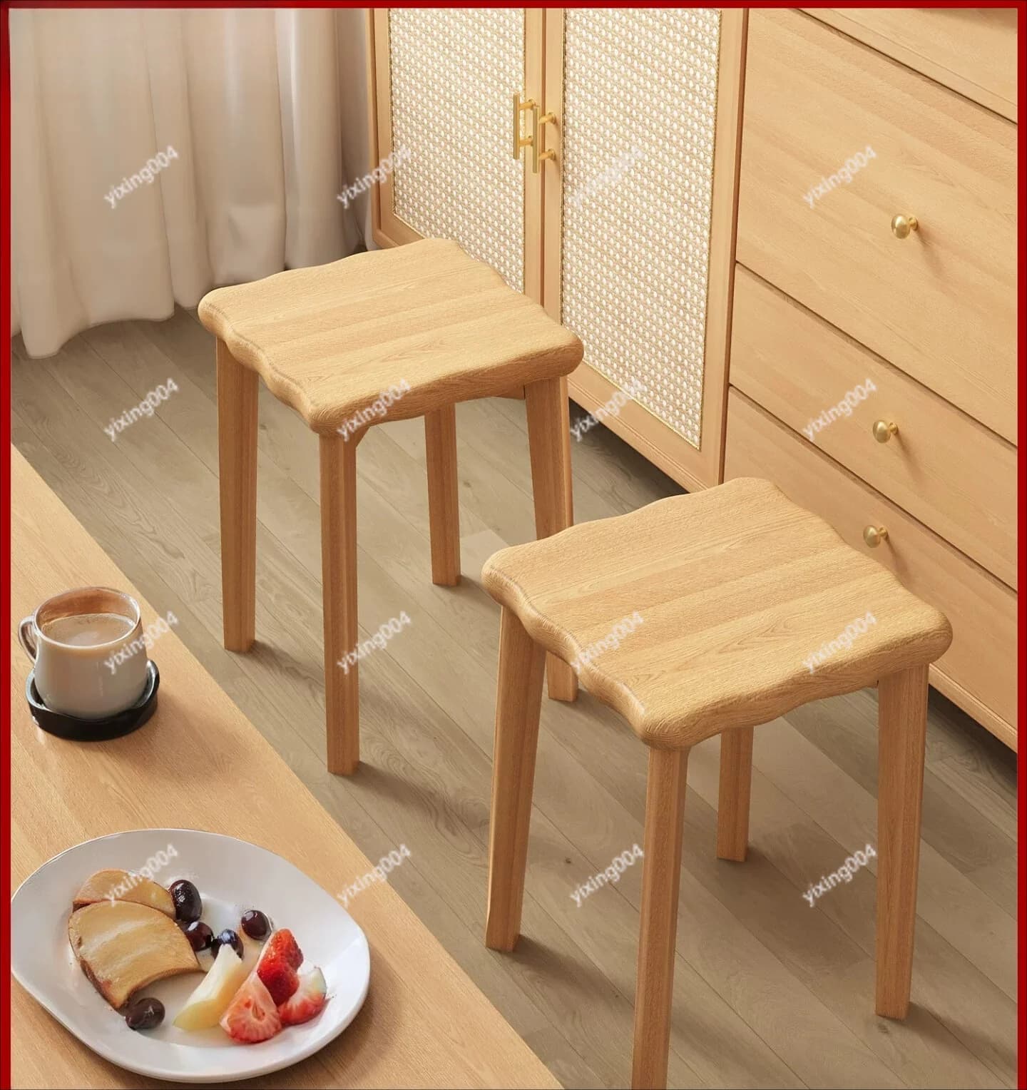 Stackable Solid Wood Stool Sturdy Vintage Mid-century Stool for Home Dining Rental House