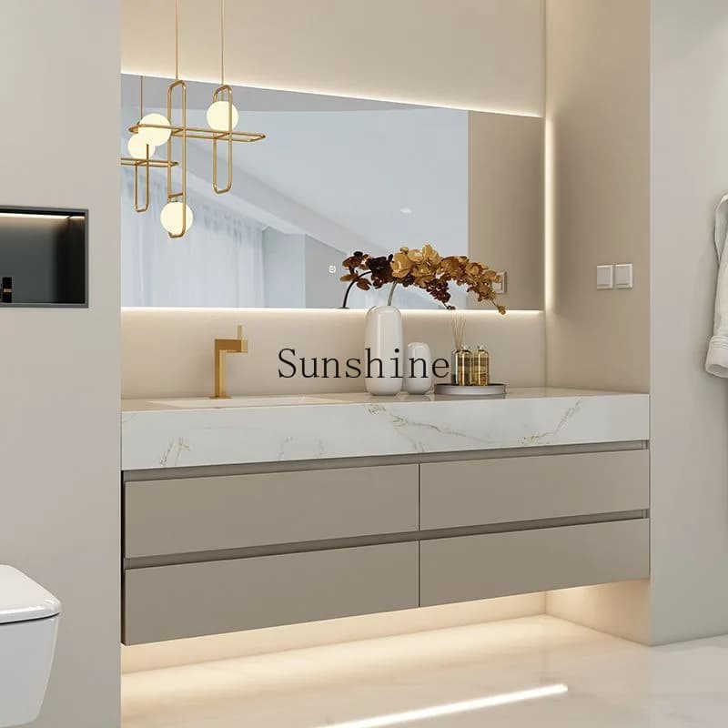 Modern minimalist slate seamless integrated solid wood, combined bathroom washstand bathroom