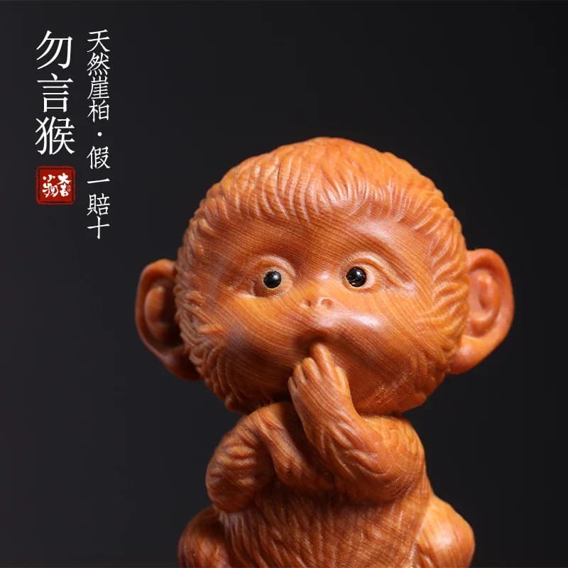 natural cypress wood silent monkey ornament