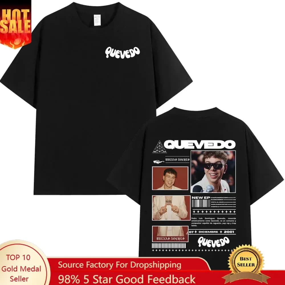 Rapper QUEVEDO 2025 BUENAS NOCHES T-shirt Men Women Fashion Hip Hop T-shirts Summer Casual Loose Short Sleeve T Shirt Streetwear