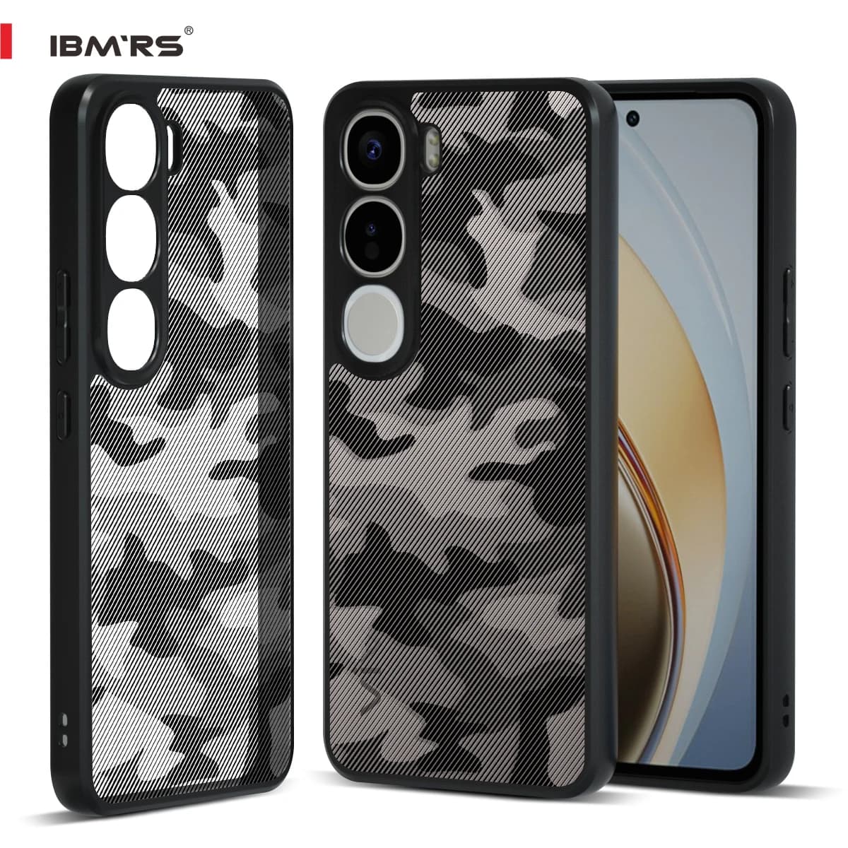 IBMRS for vivo V40 Lite Phone Case, Camouflage Shockproof Cover, PC+TPU Dual Layer Heavy Duty Armor