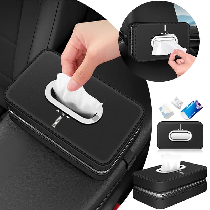 Car Tissue Box Leather Paper Towel Storage Bag Accessories For WEY Tank 500 Macchiato Coffee 01 02 2021-2022