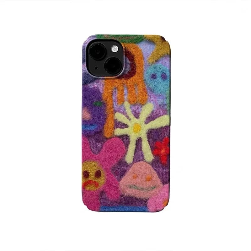 Ins Korean Childhood Fun Felt Abstract Case for IPhone 16 15 14 13 Pro Max 12 Mini 11 Pro Plus XR XS Shockproof Ultra Thin Cover