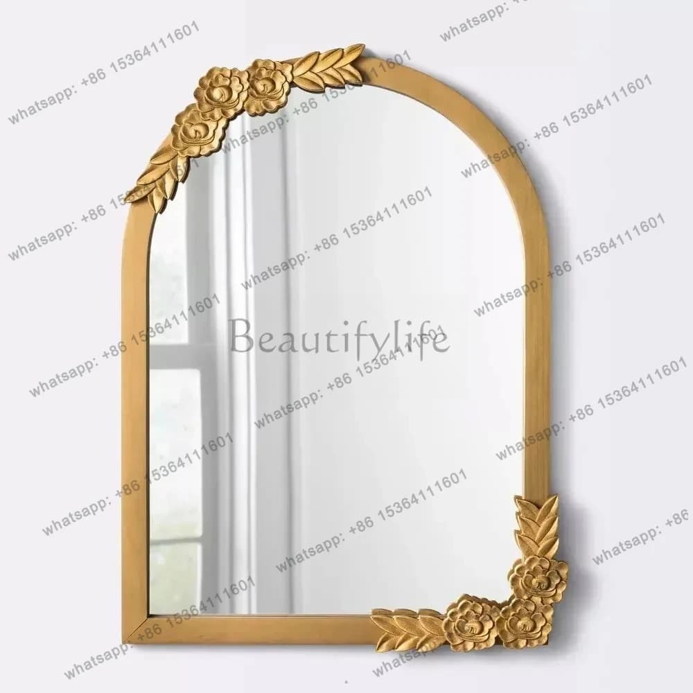 European retro makeup mirror French engraved bathroom mirror toilet wall-mounted anti-fog mirror toilet