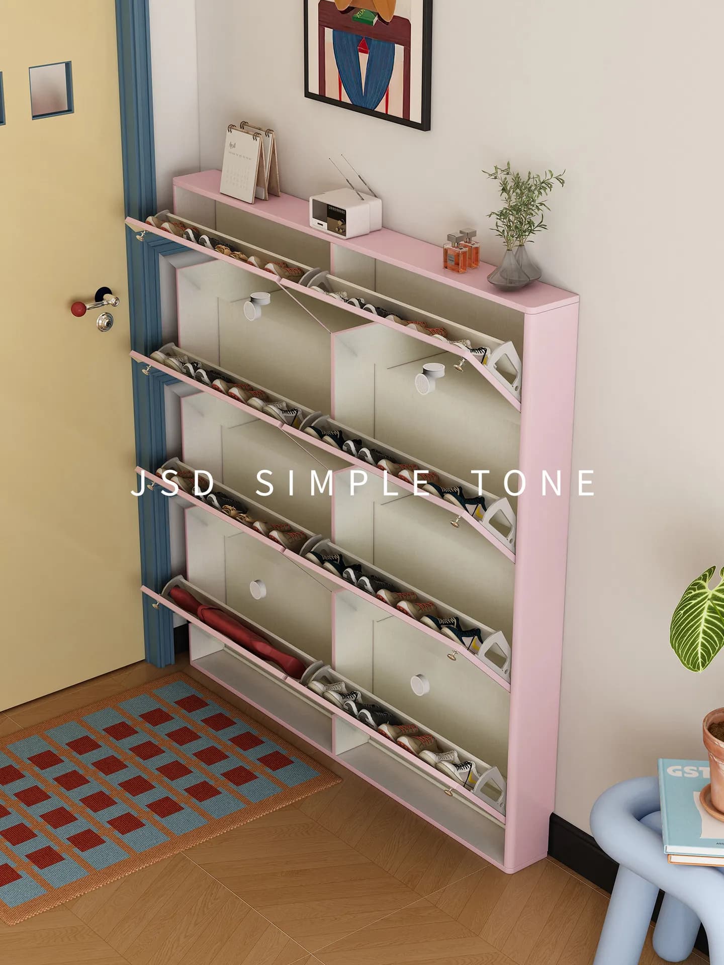 DSA extremely thin shoe cabinet household door tipping bucket extremely narrow shoe rack storage cabinet integrated against the