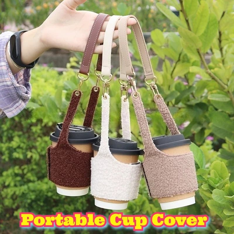 Winter Teddy Fleece Embroidery Cup Sleeve Insulated Coffee Travel Handheld Portable Mug Cover Eco Friendly Plush Tea Accessory