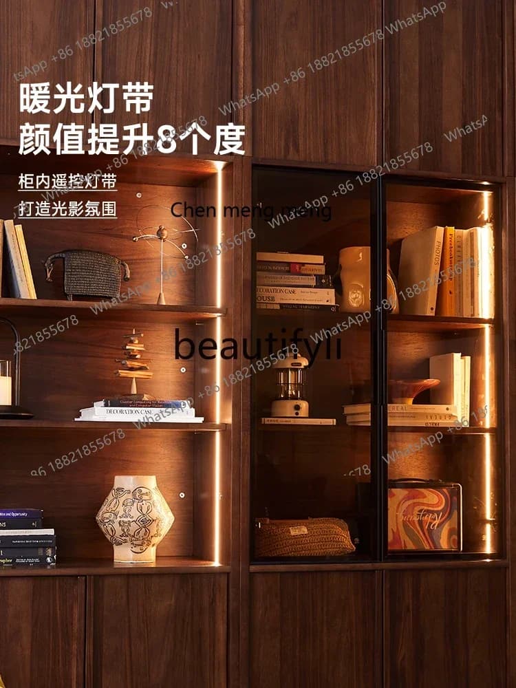 CC Solid Wood Storage Cabinet Integrated Wall Retro Display Cabinet Living Room New Model