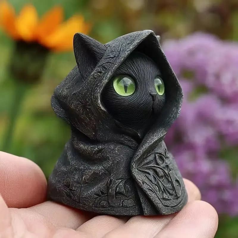 Mysterious Hooded Cat Fiqurine
