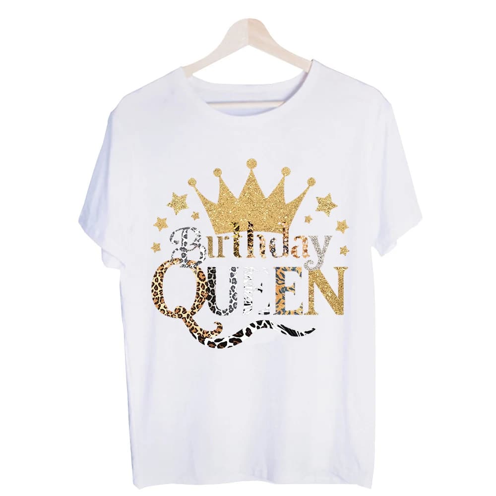 Women's Crown and Letter Print Graphic Tee, Casual Short Sleeve T-Shirt for Birthday Party Outfits
