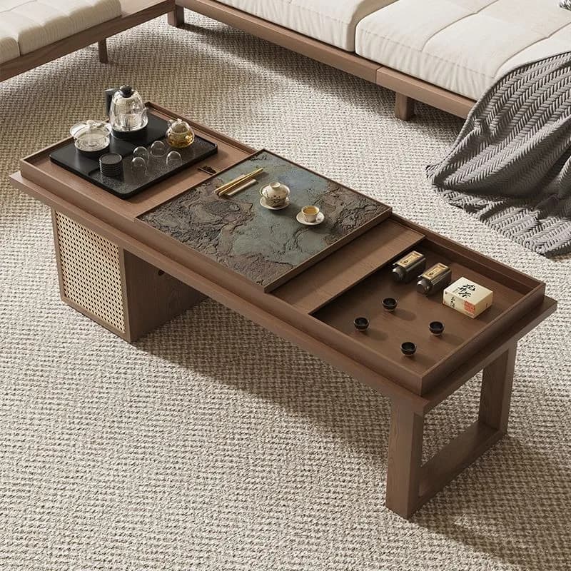 New Solid Wood Coffee Table Chinese Style Retro Coffee Table with Solid Wood Legs, Dual-use Tea Table