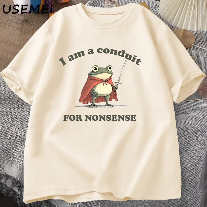 I Am A Conduit for Nonsense T-shirt Men Women Funny Weirdcore Frog Tshirt Tee Adults Graphic T Shirts Humor Mens Clothes