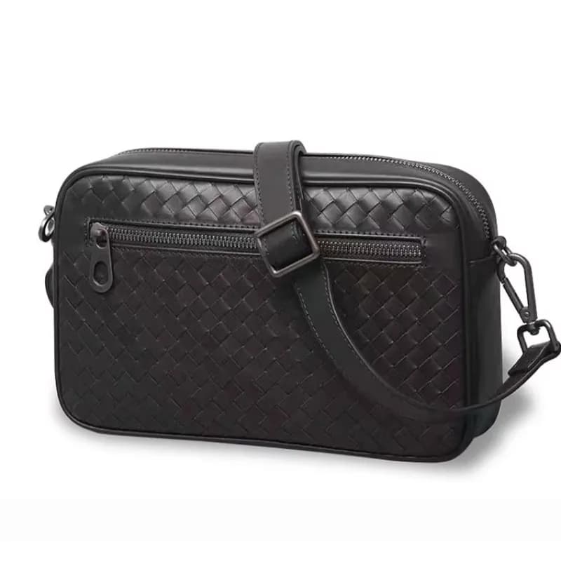 High quality men's leather shoulder bag business casual hand-woven design