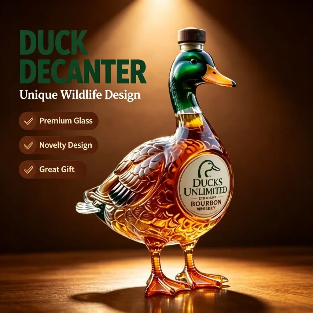 Duck Shaped Crystal Decanter Ducks Unlimited Mallard Glass Whiskey Bourbon Liquor Bottle Novelty Wildlife Bar Decor Gift