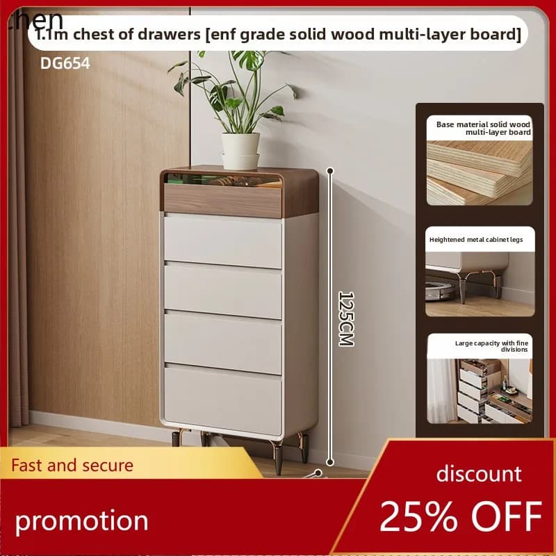 ZML Solid Wood Chest of Drawers Bedroom High-Legged Wall-Mounted Storage Cabinet Minimalist Drawer Cabinet
