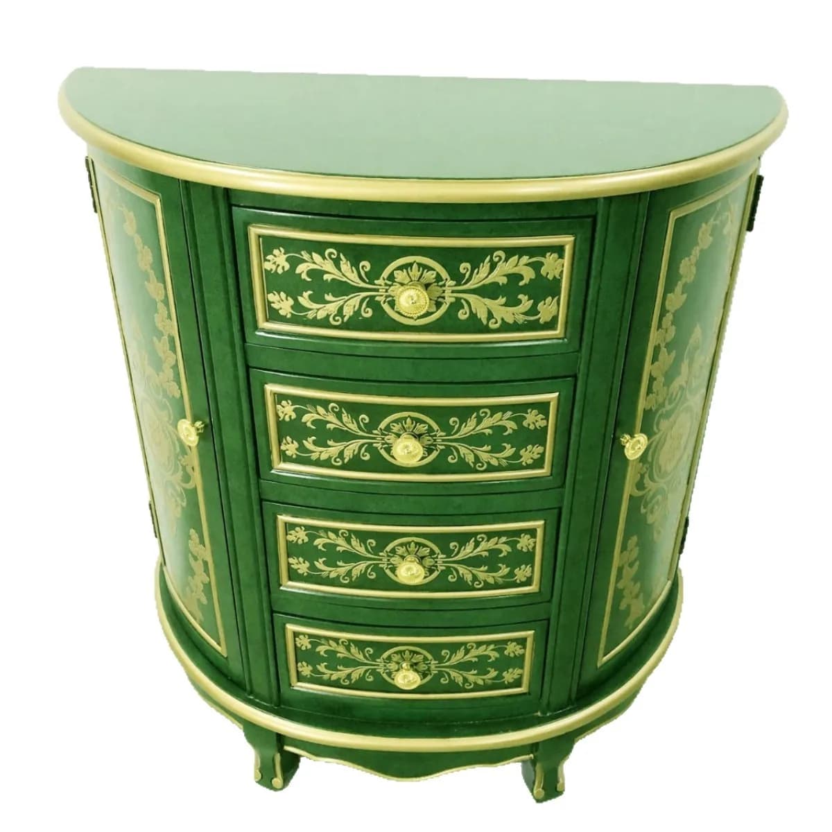 CX French-style gold-green four-compartment two-door relief semicircular entryway cabinet