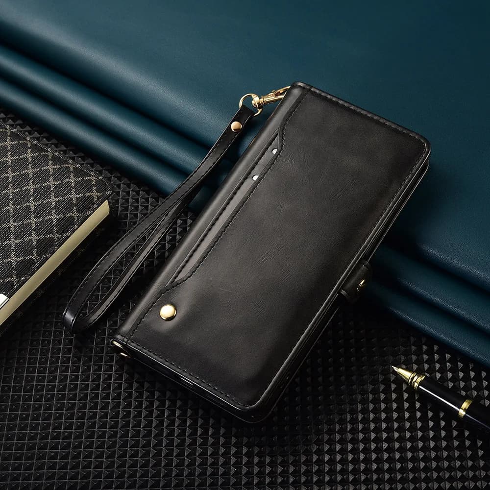 Detachable Wrist Strap Flip Cover for Xiaomi 17 15 Ultra/15T 14T 13 12S 12X 11T Pro/Civi3 5 Pro with Wallet Card Slot and Mirror