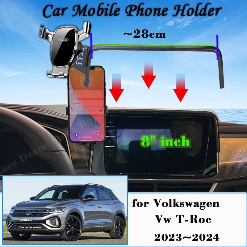 Mobile Phone Holder for Volkswagen T-Roc Vw R-Line 2023 2024 8" Screen GPS Stand Support Gravity Car Mount Stickers Accessories