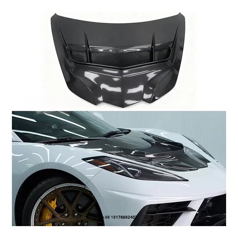 New forChevrolet Corvette C8 Carbon Fiber Engine Hood Front Trunk Lid Universal Fitment Black