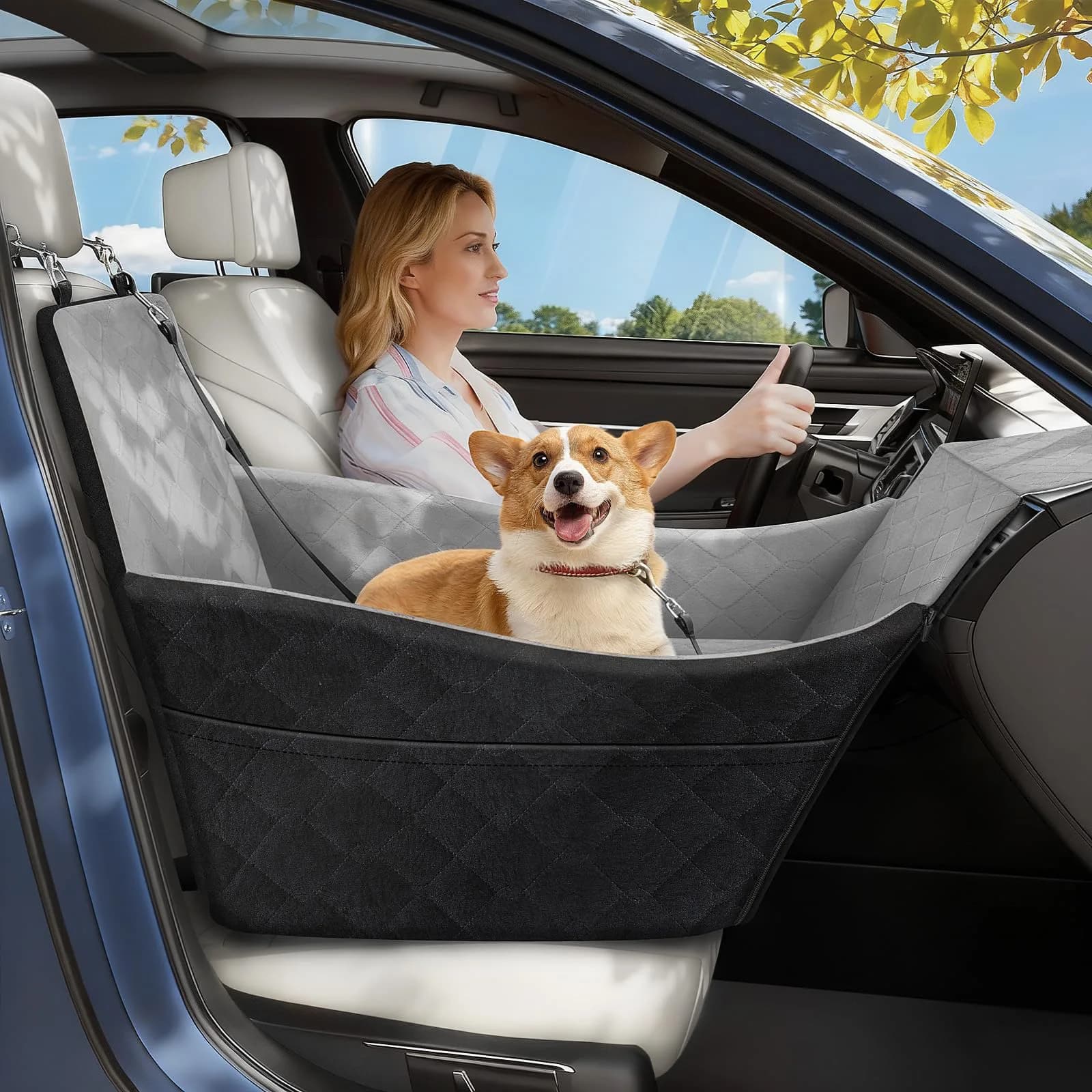 Small Breed Dog Car Front Seat Pet Nest Car Pet Safety Seat with Enlarged Space Upgraded Vehicle Dog Booster Bed for Daily Trip