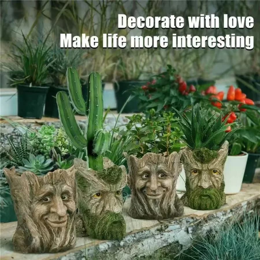 Resin Head Flower Pot Craft Tree Stump Elderly Ornament Home Decoration Garden Pottery Outdoor Patio Ornament Forest Fairy Theme
