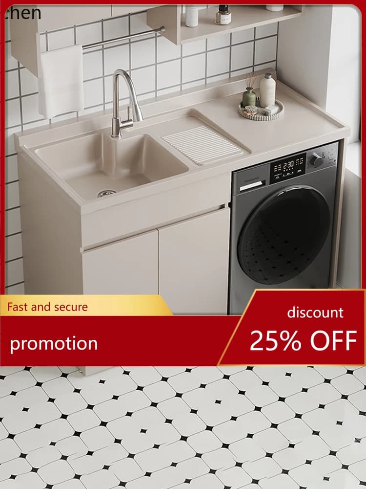 HT drum washing machine significant  cabinet integrated balcony cabinet combination laundry sink washbasin with rubbing board