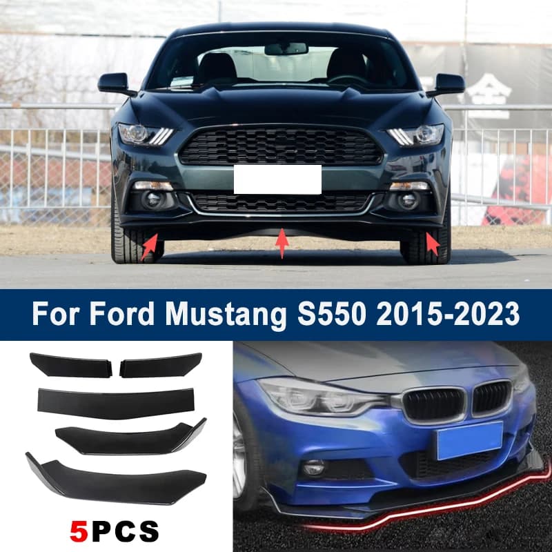 Adjustable 5Pcs Sectional Front Spoiler Lip For Ford Mustang S550 2015-2023 Front Bumper Splitter Car Exterior Sport Body Kit